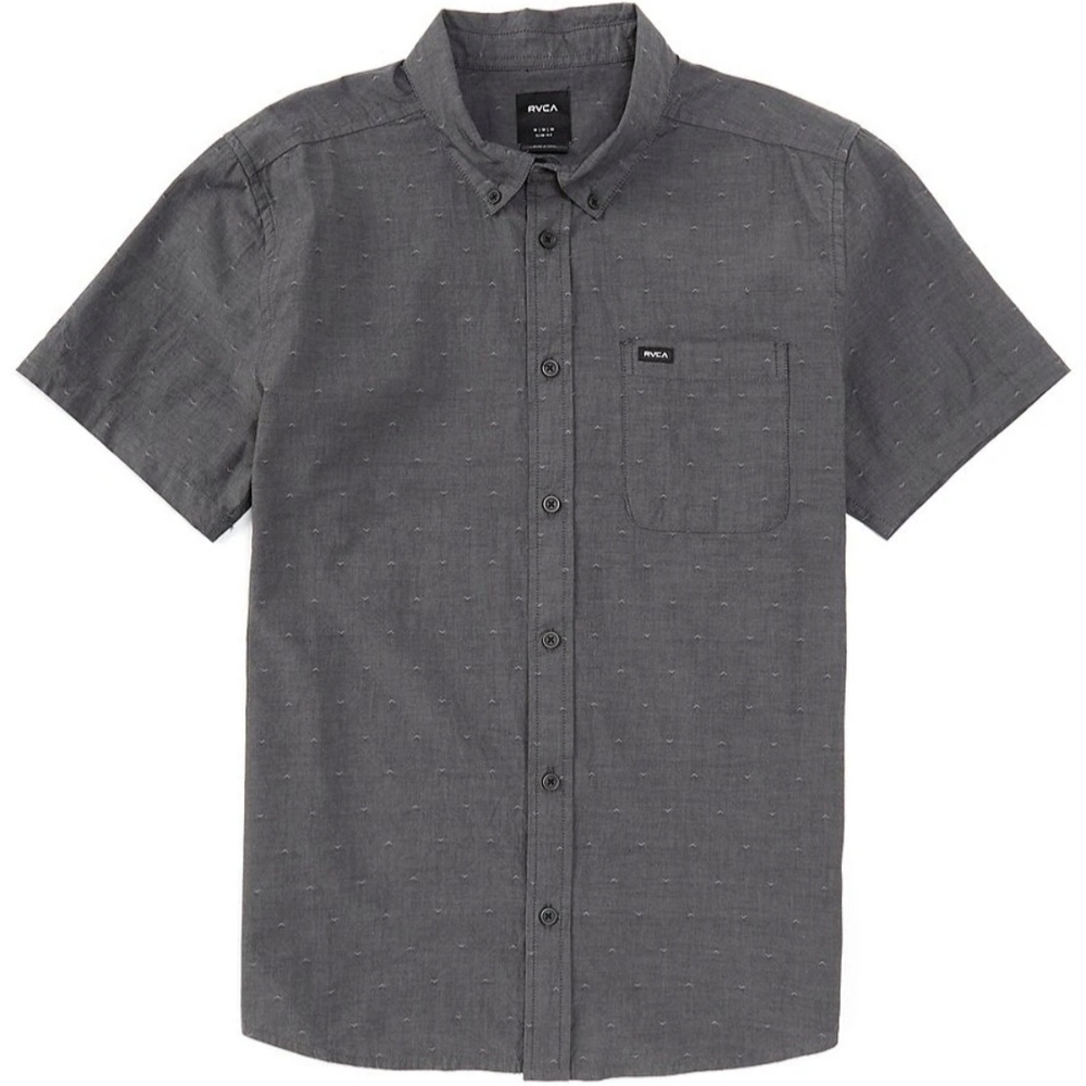 NEW RVCA Men's S Gray That'll Do Dobby SS Shirt- Arrow Print Slim Fit